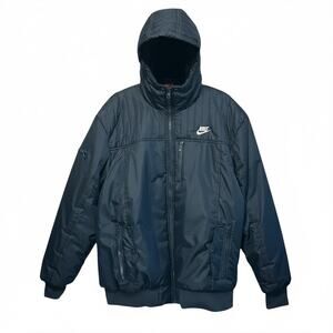 Nike Fleece Lined Full Zip Hooded Bomber Jacket Men's Sz 2XL Navy Blue Y2K Retro